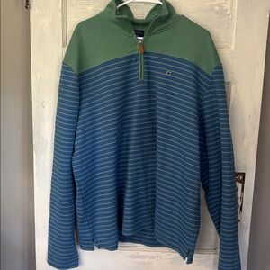 Crown & Ivy Green and Blue Striped Half-Zip Pullover